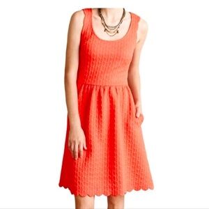 Maeve Knit Side Pockets Caye Scalloped Dress Size Small Coral ANTHROPOLOGIE